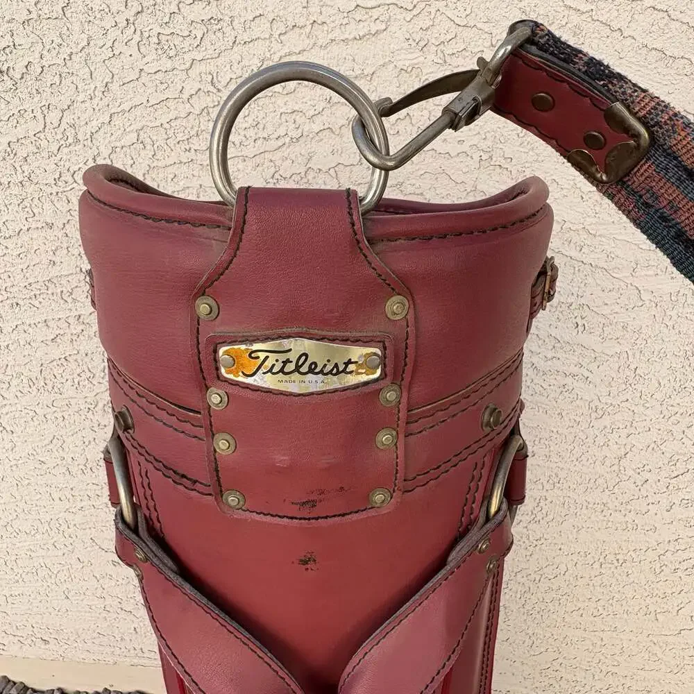 Vintage Titleist Floral Tapestry and Leather Golf Cart Bag Made in USA